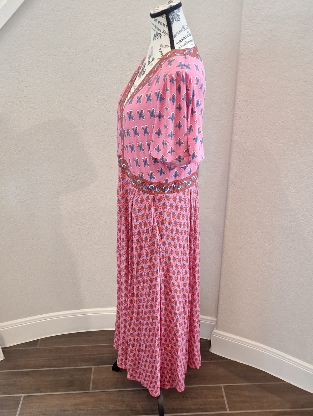 Boden Ellie Flutter Maxi Tea Dress Multi Print Coastal Boho V-neck Size 12P - Picture 8 of 13